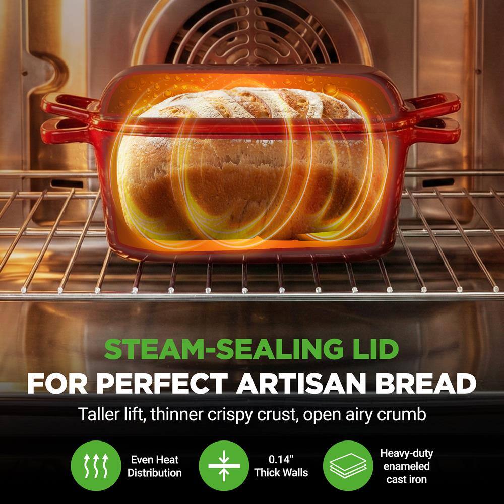 STEAM-SEALING LID FOR PERFECT ARTISAN BREAD

- Taller lift, thinner crispy crust, open airy crumb
- Even Heat Distribution
- 0.14" Thick Walls
- Heavy-duty enameled cast iron