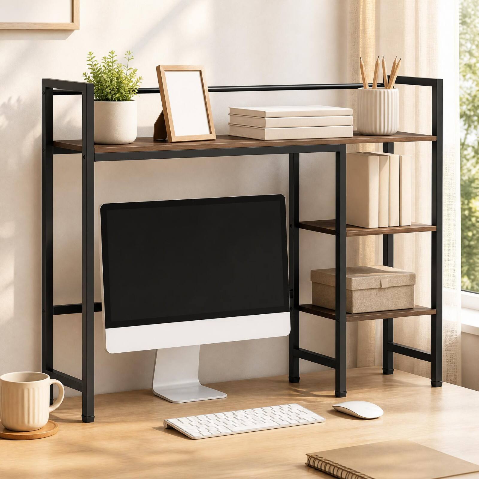 Alt View 1. Costway - Costway Desktop Bookshelf, 4-Tier Desk Display Rack, Countertop Storage Organizer - Rustic Brown.