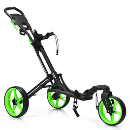 Costway - Folding Golf Push Cart W/Scoreboard Adjustable Handle Swivel Wheel - Green