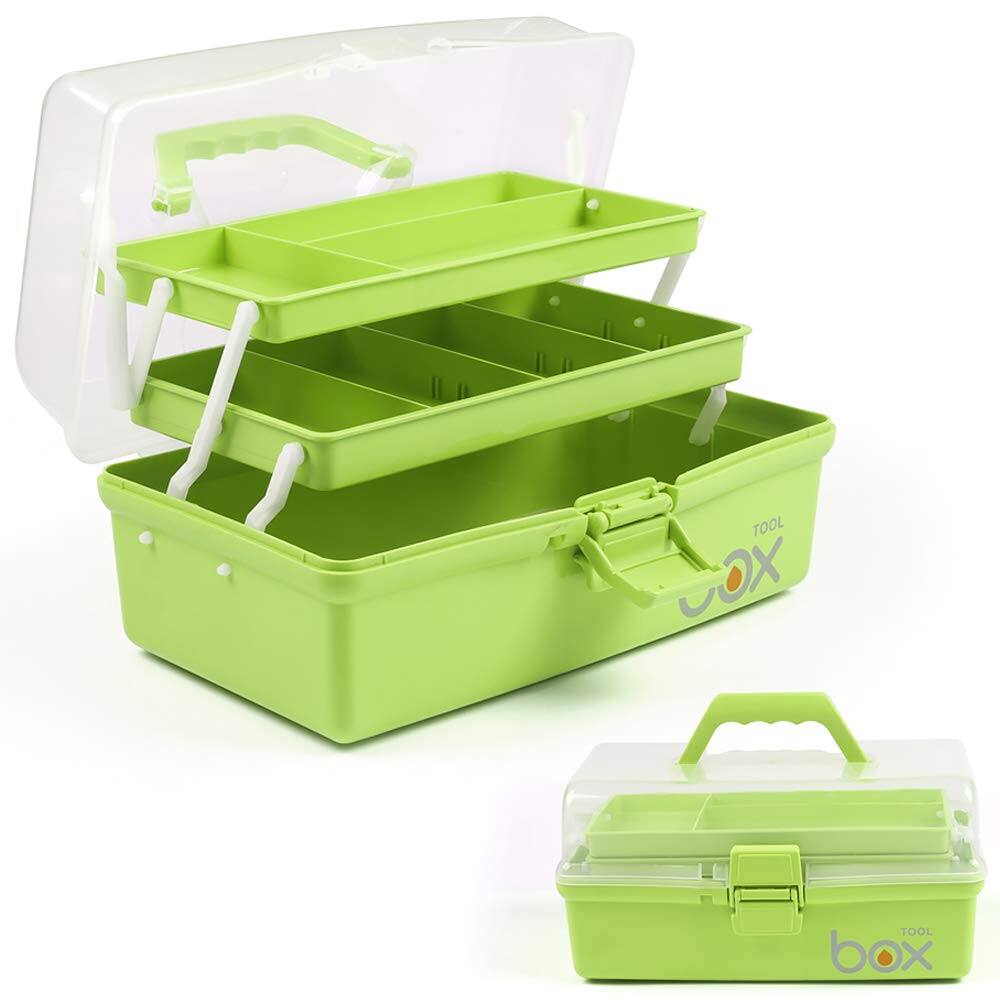 HM 1810 - TERGOO 12in 3 Layer Craft Organizers Storage Portable Folding Tackle Box Handle Adjustable - Green