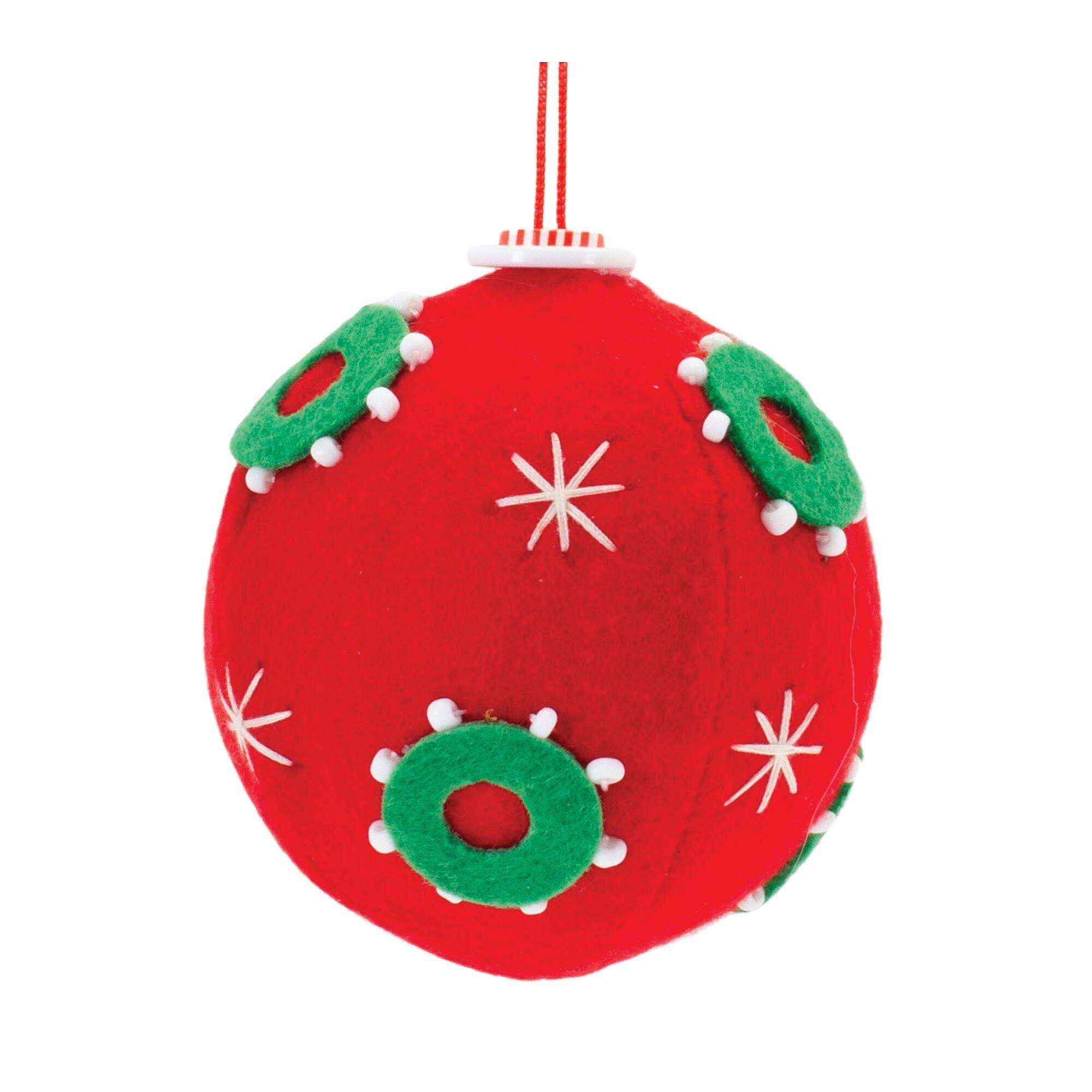 Left. BreeBe - Whimsical Fabric Ball Ornament (Set of 12) - White, Red.