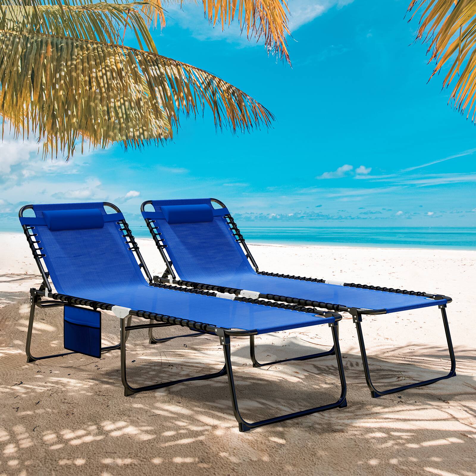 Alt View 8. Gymax - Gymax Oversize Folding Chaise Lounge w/ Adjustable Backrest Detachable Pillow Pocket Navy - Navy.