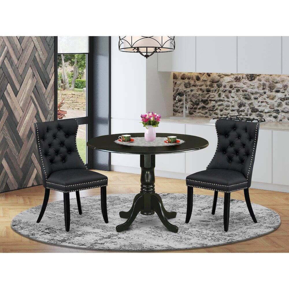 Alt View 9. East West Furniture - 3 Piece Dining Table Set Contains a Round Kitchen Table with Dropleaf - Black.