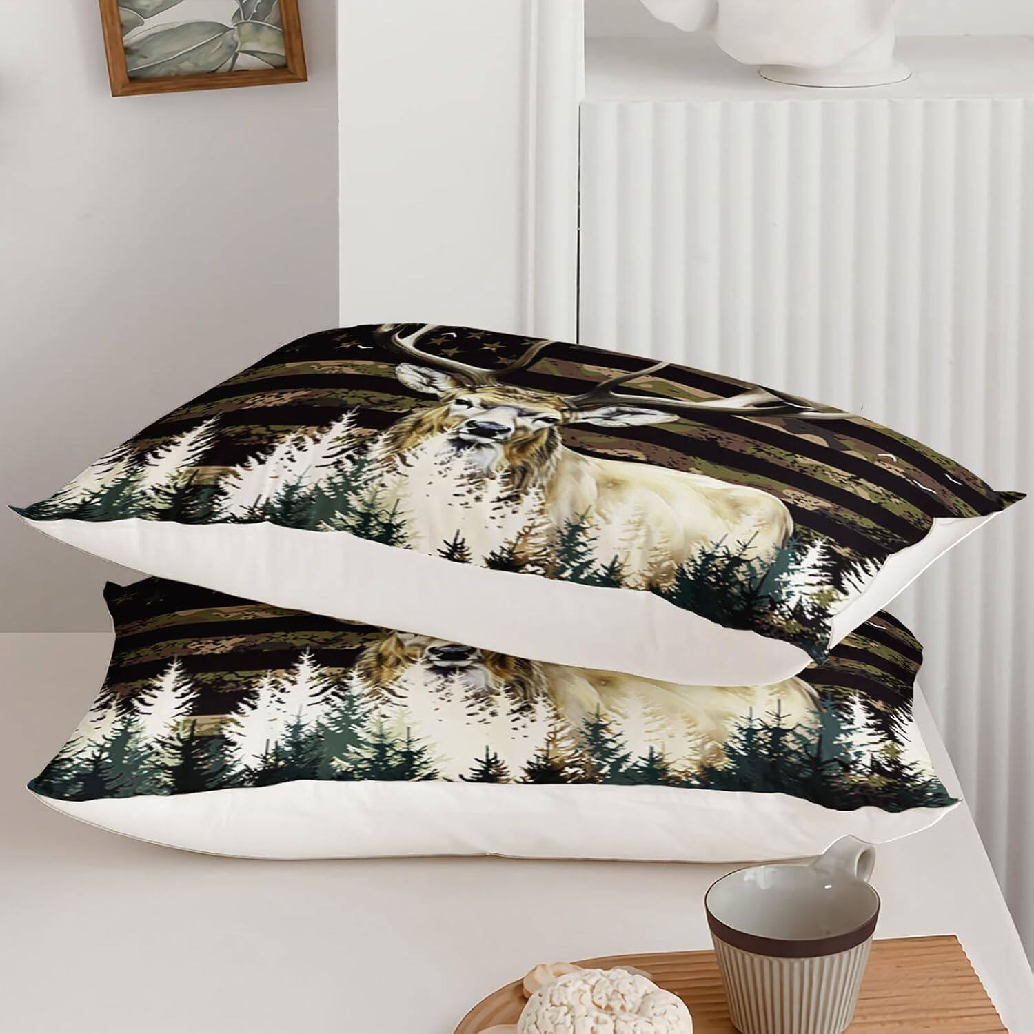 Alt View 4. Wikistore - WIKISTORE Deer Comforter Set Full Size American Flag Camo Western Farmhouse Bedding 3 Piece - As Picture.