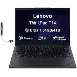 Lenovo - Upgraded - ThinkPad T14 Laptop 14.0 WUXGA (Intel Ultra 7-255U, 64GB DDR5, 4TB PCIe SSD, Win 11 Pro) w/USB Hub - Black