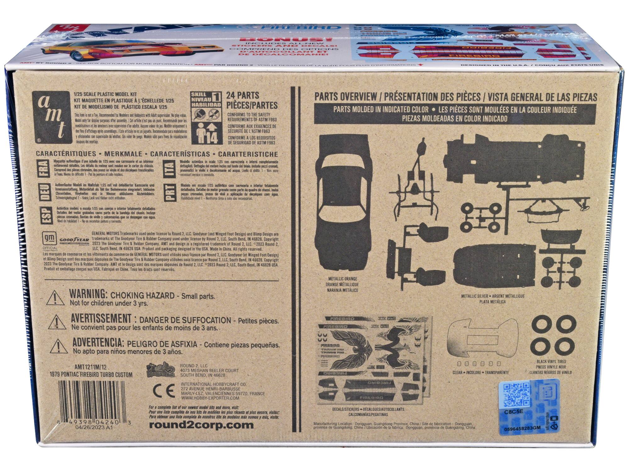 Sure, here is the corrected and grouped text from the image:

---

**Front Side:**

- **Round2 Corporation**
- **1/25 Scale Plastic Model Kit**
- **KIT MAQUETTE EN PLASTIQUE À L'ÉCHELLE 1/25**
- **KIT MODELO DE PLASTICO ESCALA 1/25**
- **KIT MODELISMO PLASTICO ESCALA 1/25**
- **KIT MODELISMO PLASTICO ESCALA 1/25**
- **KIT MODELISMO PLASTICO ESCALA 1/25**
- **KIT MODELISMO PLASTICO ESCALA 1/25**
- **KIT MODELISMO PLASTICO ESCALA 1/25**
- **KIT MODELISMO PLASTICO ESCALA 1/25**
- **KIT MODELISMO PLASTICO ESCALA 1/25**
- **KIT MODELISMO PLASTICO ESCALA 1/25**
- **KIT MODELISMO PLASTICO ESCALA 1/25**
- **KIT MODELISMO PLASTICO ESCALA 1/25**
- **KIT MODELISMO PLASTICO