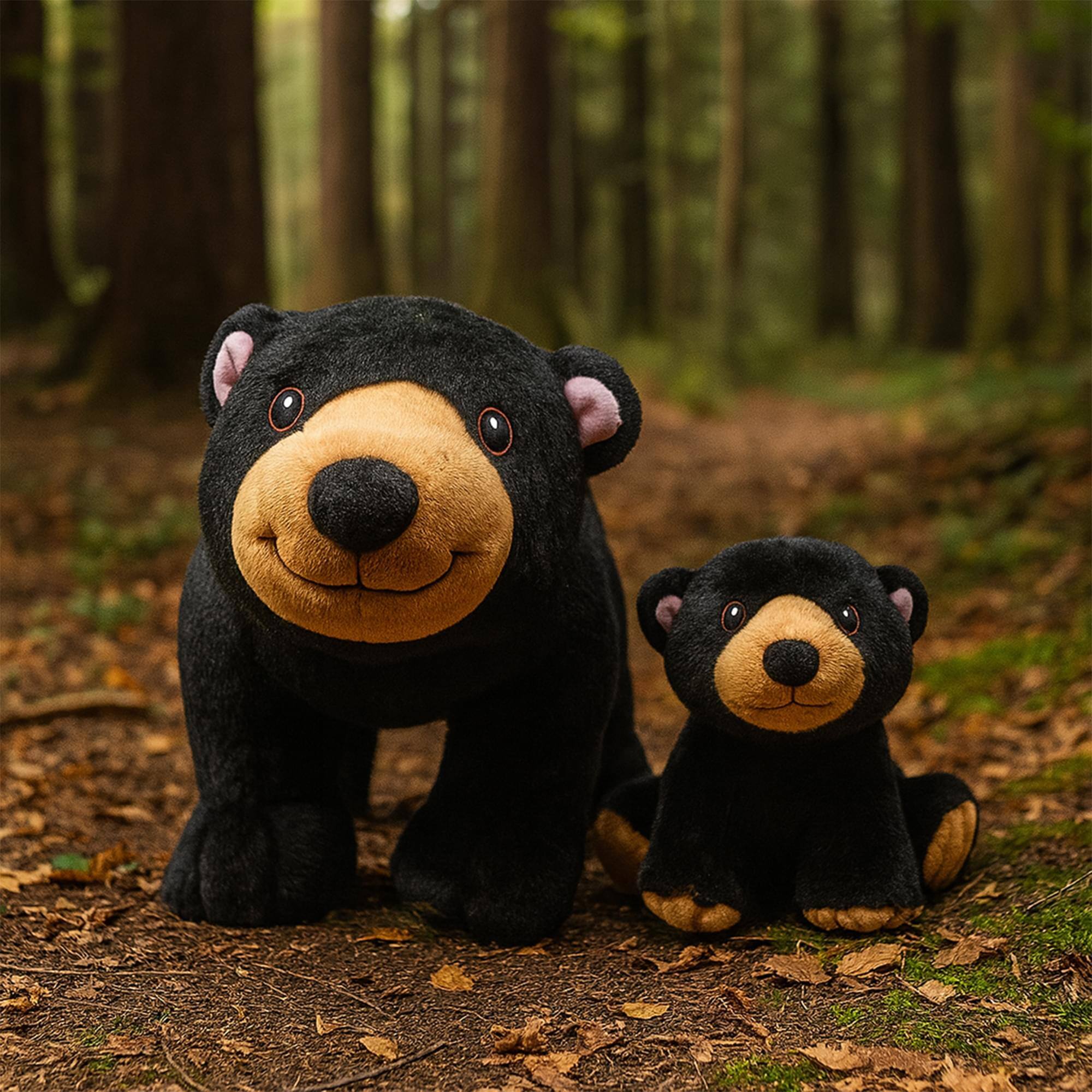 Alt View 1. TriAction Toys - Snooze Monsters Interactive Bedtime Plush Set | Black Bear With Baby - Black.