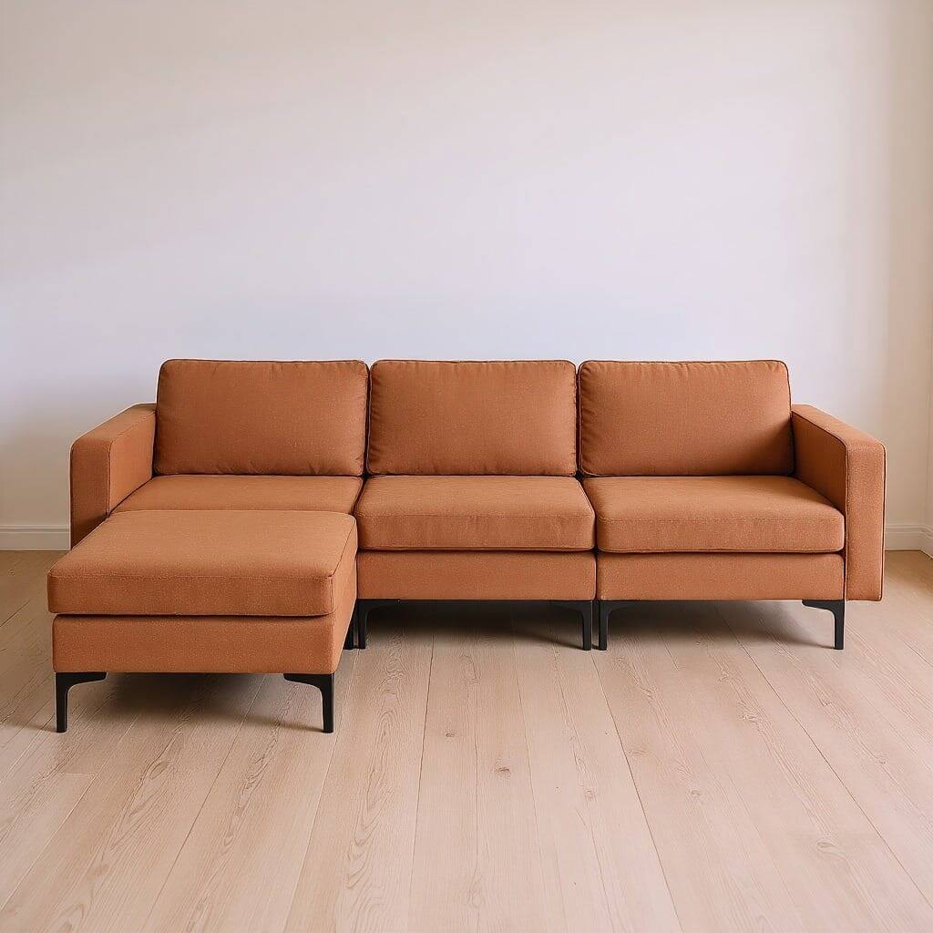 Front. Resenkos - Modular L-shaped Sectional Sofa with Reversible Chaise and 2 USB Ports-Orange, Sectional Sofa Couch Living Room Sleeper - Orange.