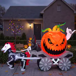 Joyfy - 8FT Inflatable Pumpkin Carriage Halloween Decoration – Built-in LEDs for Outdoor Yard, Garden & Lawn Displays - Multicolor
