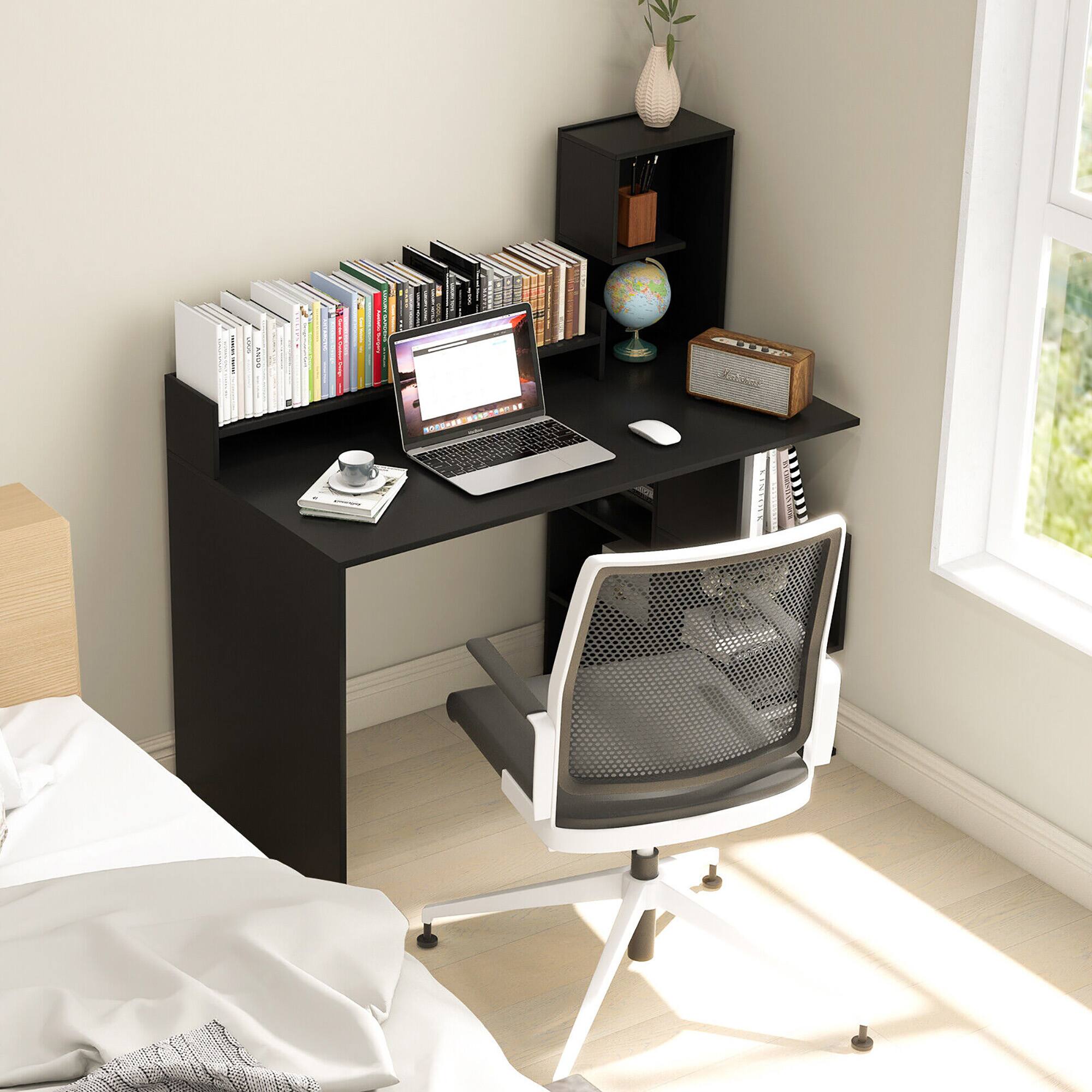 Alt View 2. Gymax - Gymax 48'' Modern Computer Desk Home Office Workstation w/ Hutch & Storage Shelves Black - Black.