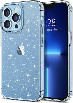 Front. Entronix - Entronix Glitter Clear Case for iPhone 13 Pro - Durable Hard Back Protection - Clear.