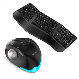 Delton - Ergonomic Wireless Keyboard and Trackball Mouse Combo - Black