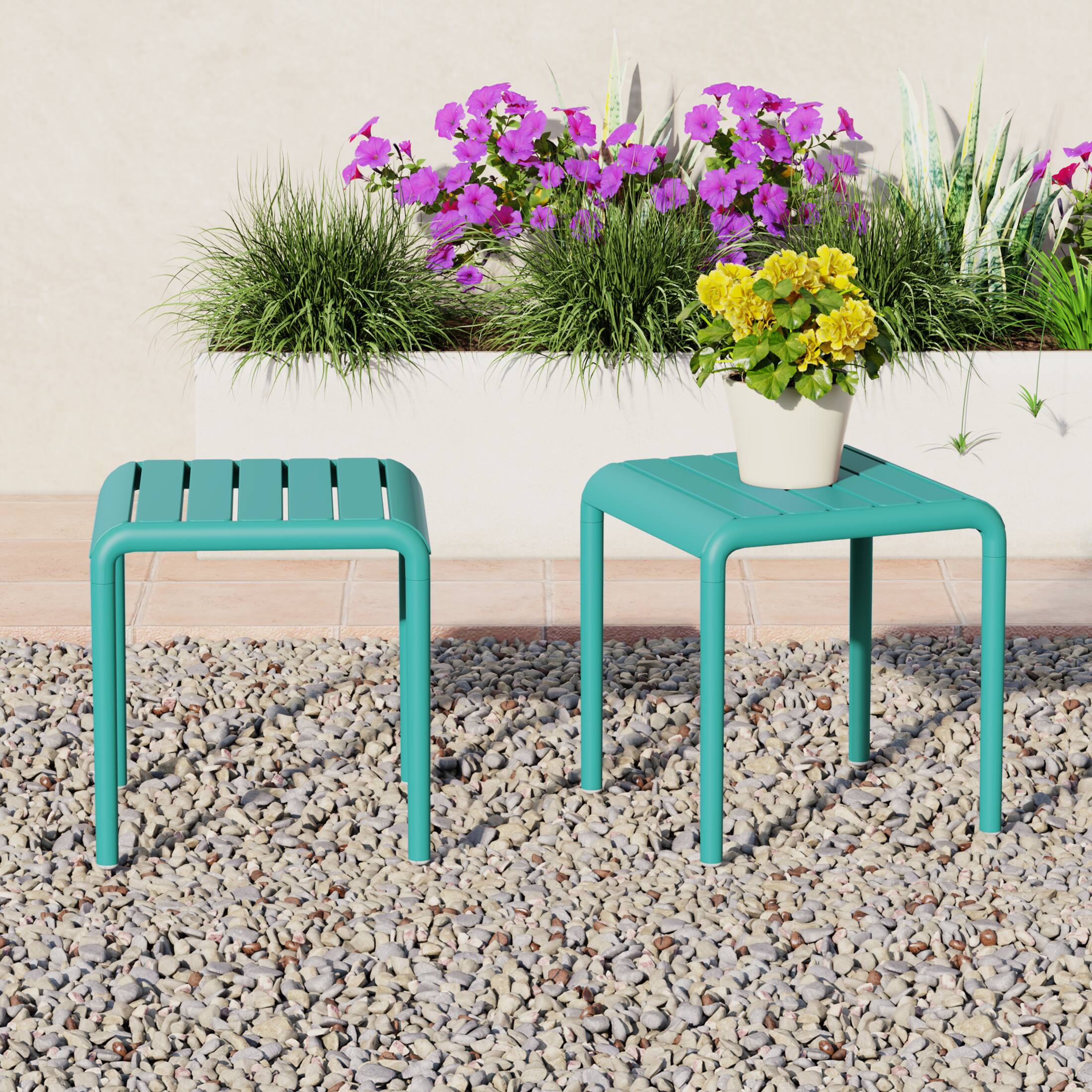 Angle. WestinTrends - WestinTrends Playa Plastic Modern Outdoor Patio Accent Side Tables (Set of 2) - Turquoise.