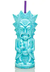 Front. ThinkGeek - Geeki Tikis Rick and Morty Plastic Tumbler | Rick | Holds 25 Ounces - Aqua.