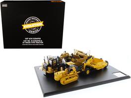 Diecast Masters - CAT 621K Tractor Scraper & D7 Track-Type Tractor with No. 70 Scraper Evolution Series 1/50 Diecast Set - Yellow and Black