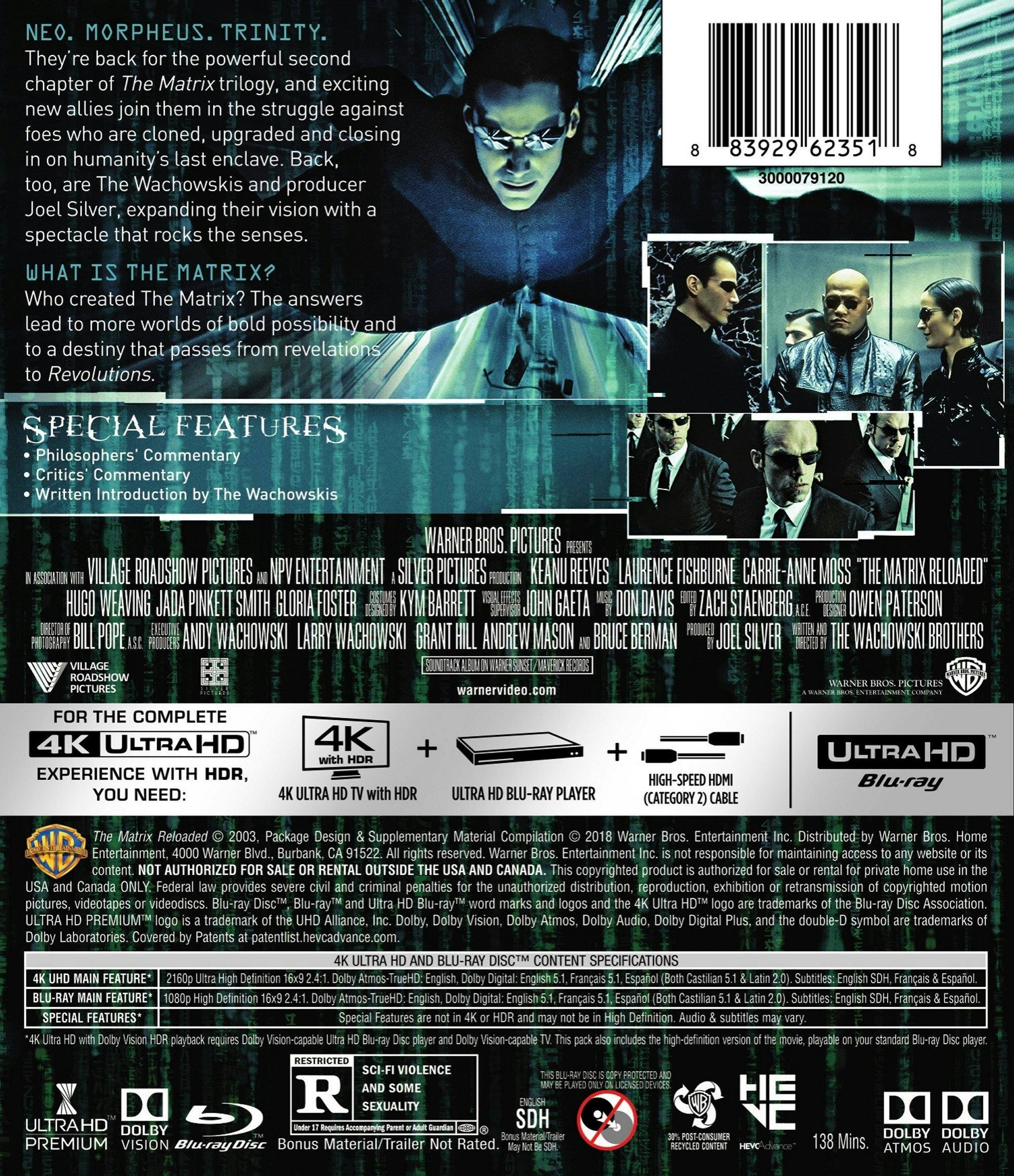 Back. The Matrix Reloaded   - 4K Blu-Ray.