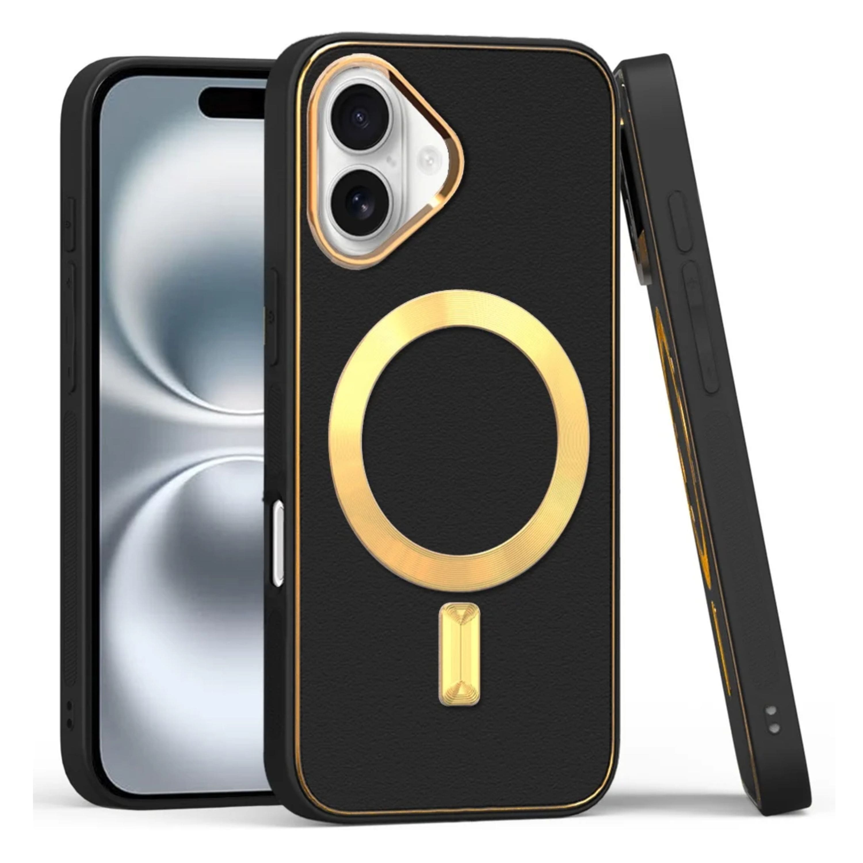 Kitcheniva - Vegan Leather Cover Magnetic Circle Phone Case With Tempered Glass For iPhone 16 - Black price history on PriceWatchPro