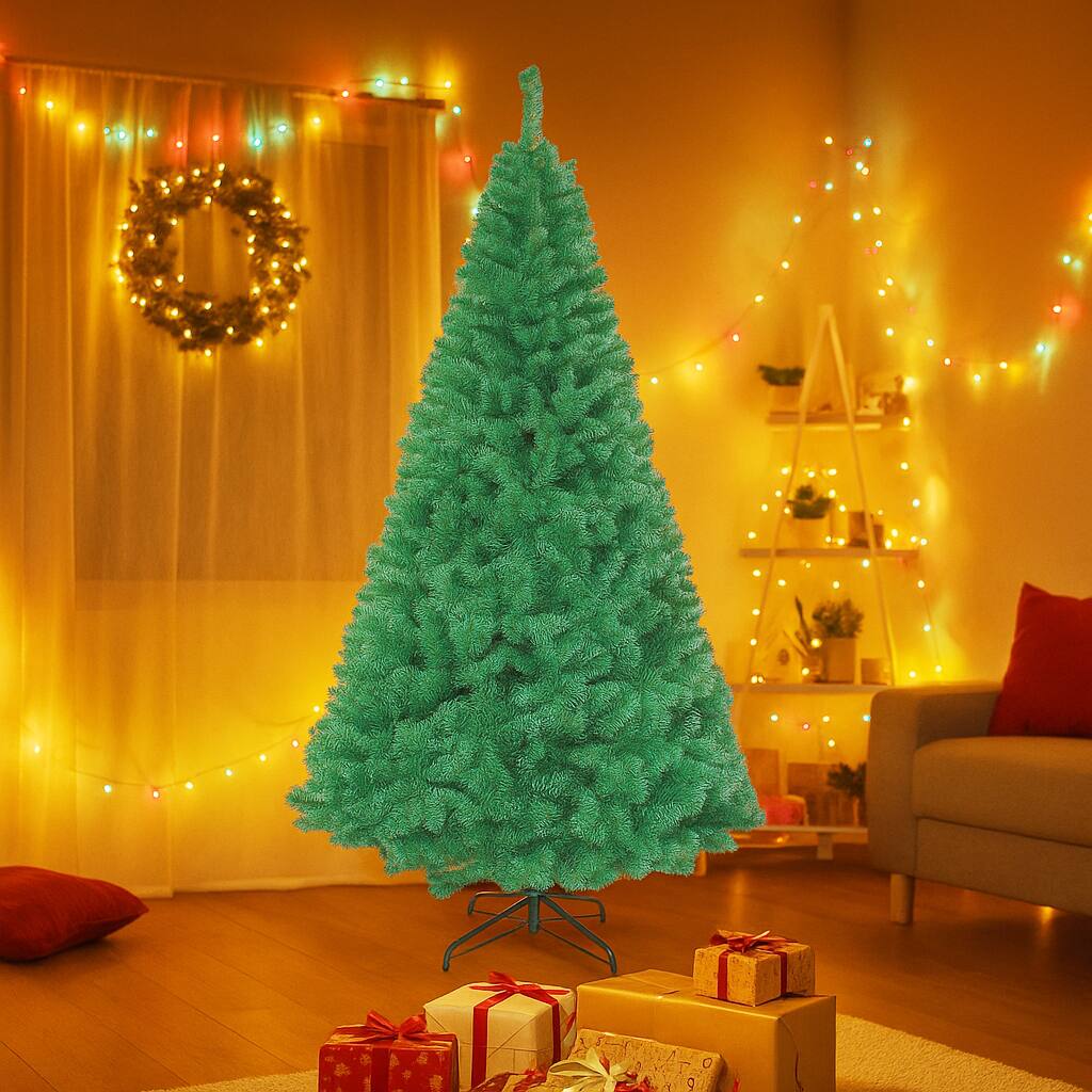 BreeBe - Artificial Christmas Tree 5FT to 8FT – PVC Design with Sturdy Metal Base - Green