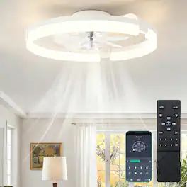 Sweet - Caged Ceiling Fans with Lights Flush Mount with Remote,6 Speeds Reversible Silent Fandalier - White