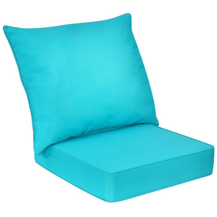 Left. Mondawe - Deep Seat Chair Cushion Set with Backrest Tie Straps for Indoor Outdoor Use - Blue.