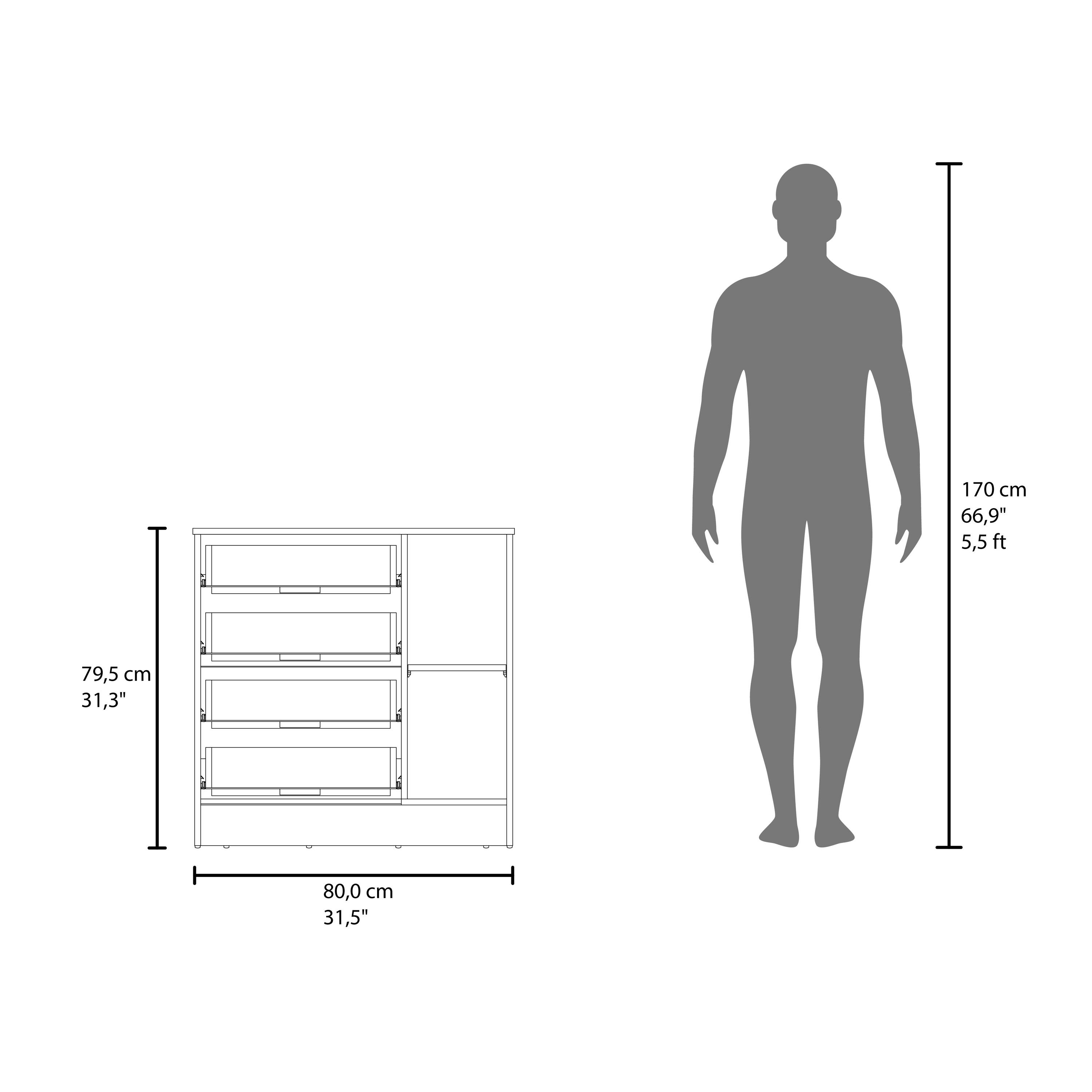170 cm  
66,9"  
5,5 ft  

79,5 cm  
31,3"  

80,0 cm  
31,5"