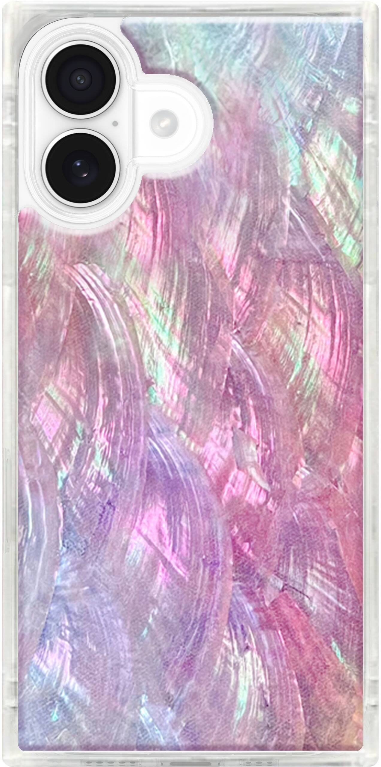 Front. FLAUNT - Square Case with MagSafe for Apple iPhone 17 - Pink Mother of Pearl.