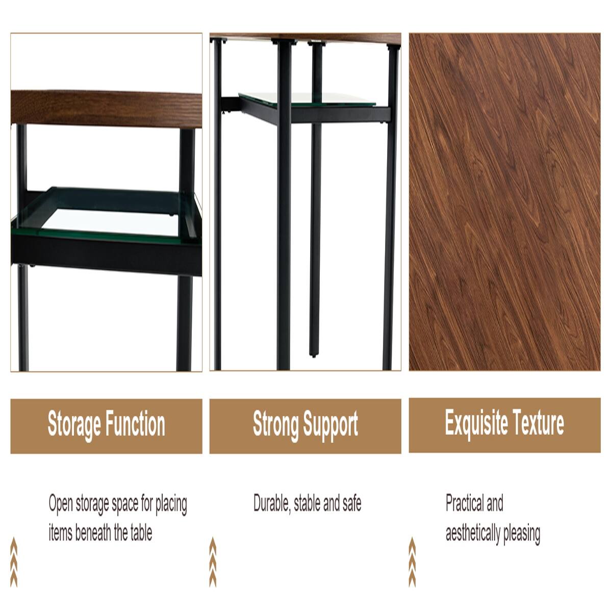 Storage Function  
Strong Support  
Exquisite Texture  

Open storage space for placing items beneath the table  
Durable, stable and safe  
Practical and aesthetically pleasing