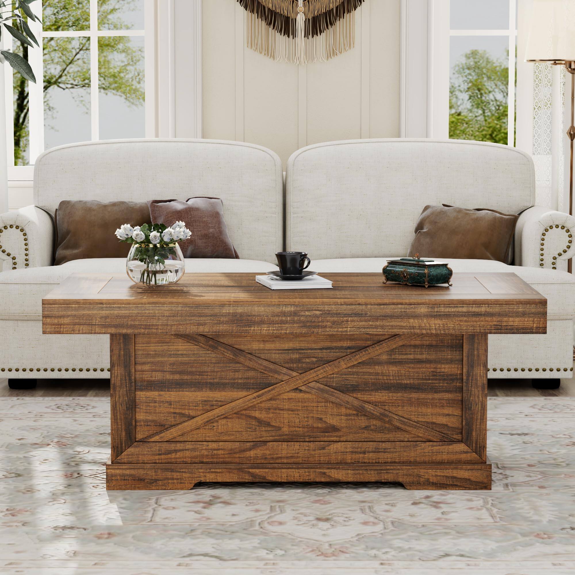 Alt View 6. JETRANSPORT - Coffee Table 39 In Rustic Center With X-design Wooden Pedestal For Living Room  Space Saving Rectangle Home Of - Rectangular Walnut.