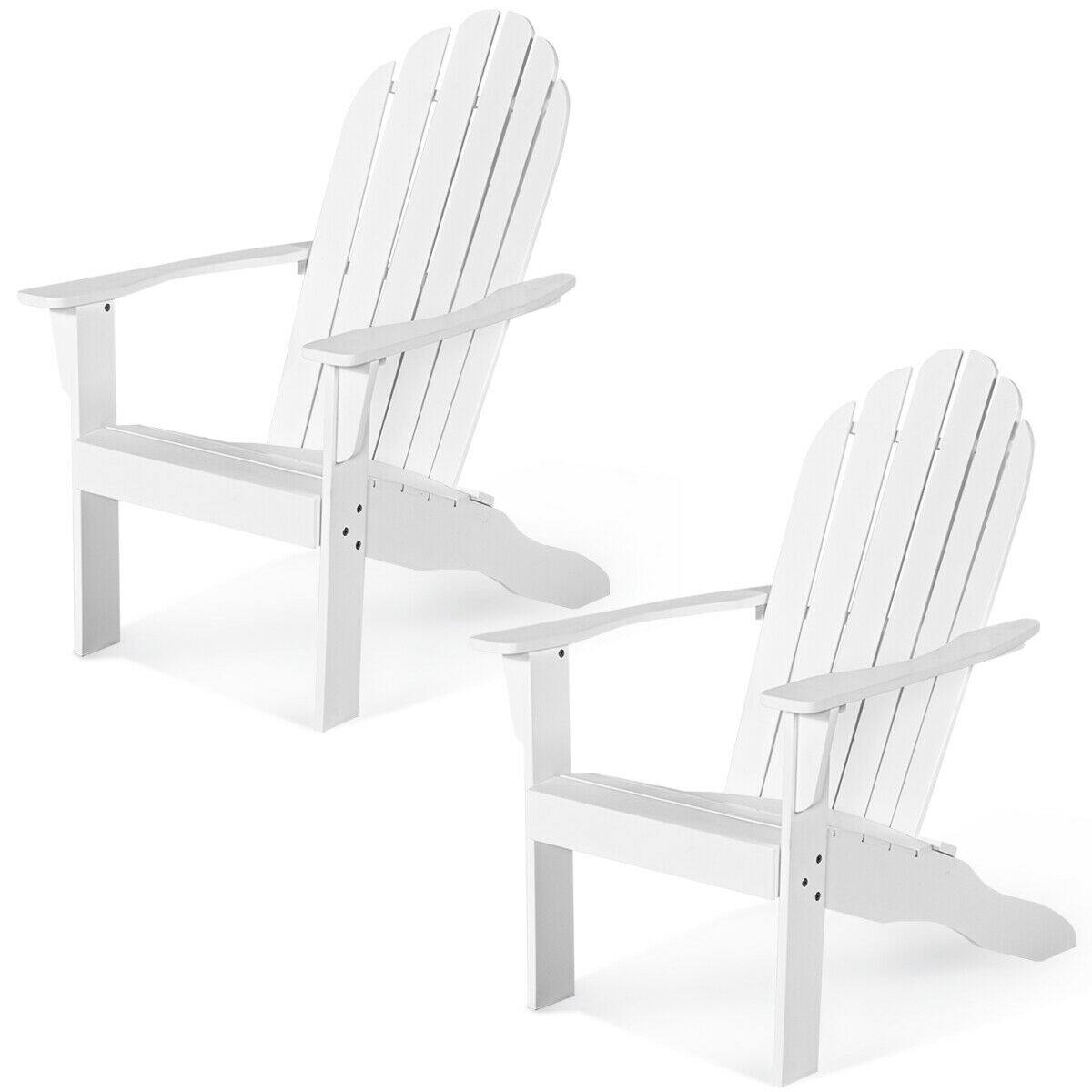 Alt View 1. Gymax - Gymax 2PCS Wooden Classic Adirondack Chair Lounge Chair Outdoor Patio White - White.