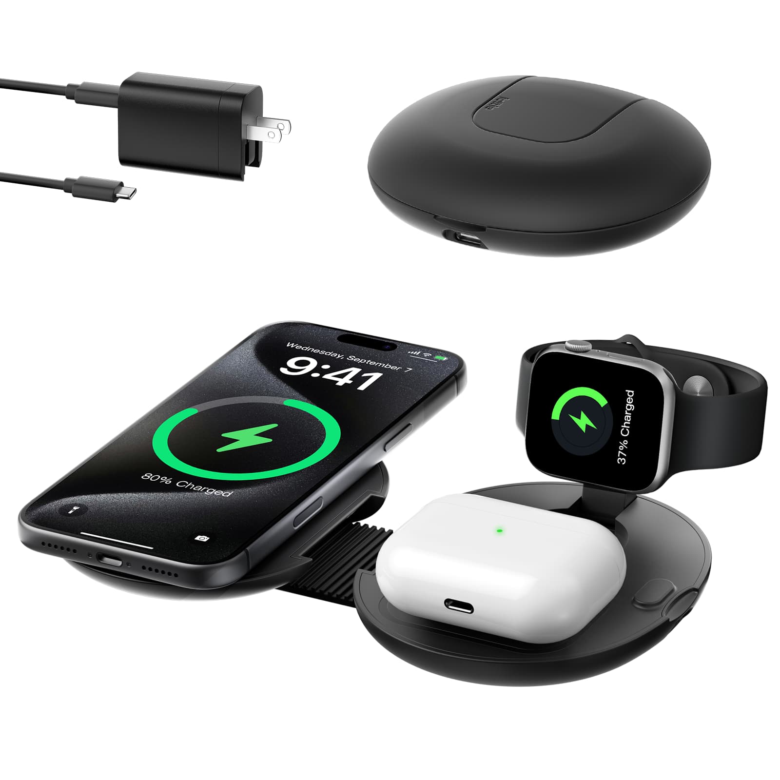 iOttie - Velox Qi2.2 25W Fast Foldable Wireless Charger, 4-in-1 MagSafe Station w/ Find My for iPhone, Watch, AirPods - Black