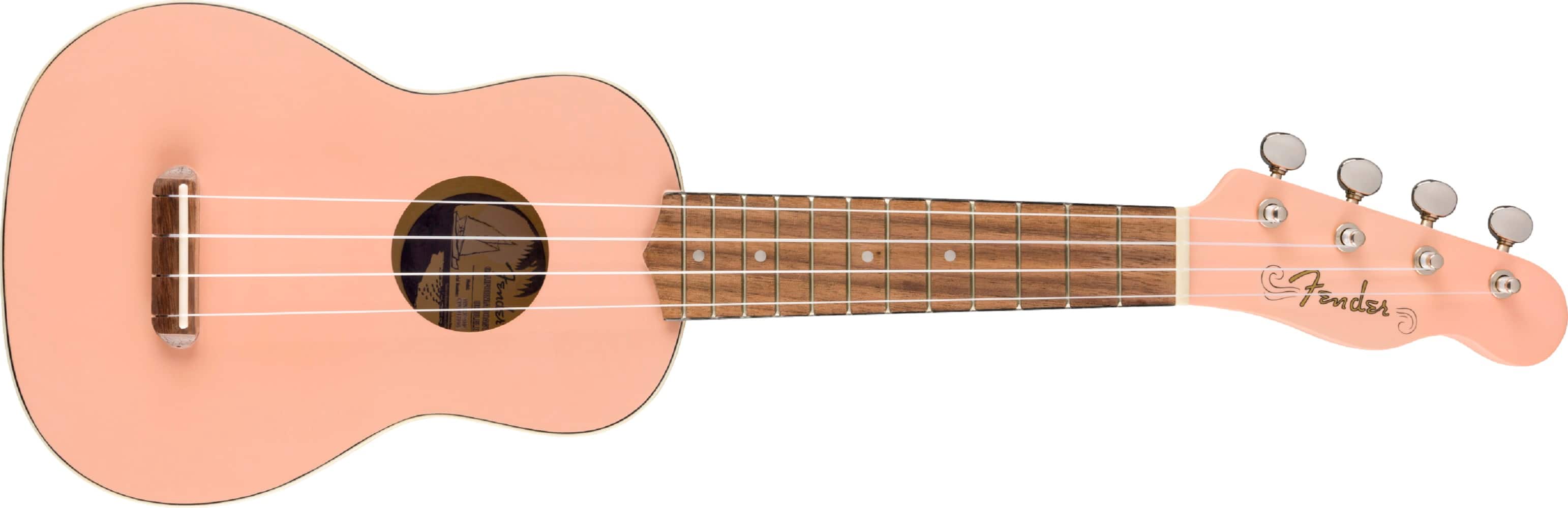 Front. Fender - Venice Soprano 4-String Ukulele - Shell Pink.
