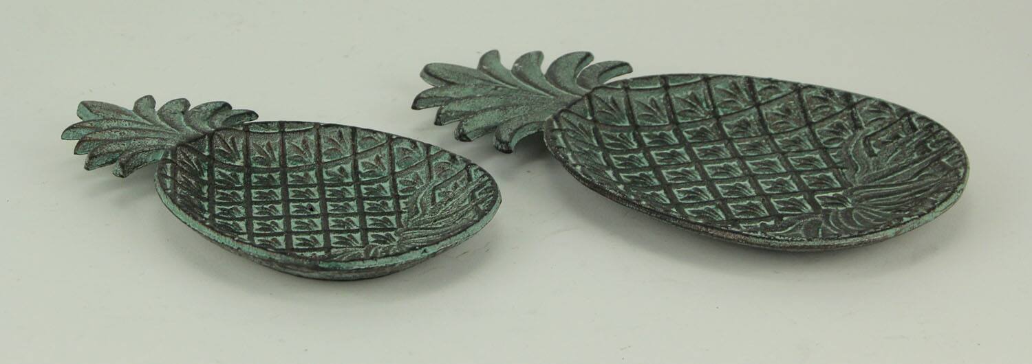 Alt View 1. SPI Home - Green Verdigris Cast Iron Pineapple Decorative Trays Set of 2 - Green.