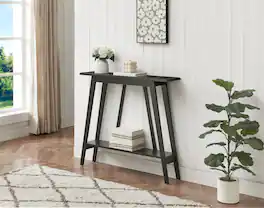 Kings Brand Furniture - Conway Console Table Functional Narrow Wood Accent Entryway Table with Storage Shelf - Black
