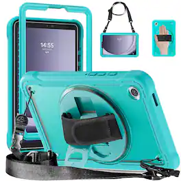 Dteck - Rugged Case for Samsung Galaxy Tab A11+ 2025 11'' Shockproof Handstrap Foldable Kickstand Cover + Crossbody Strap - Blue
