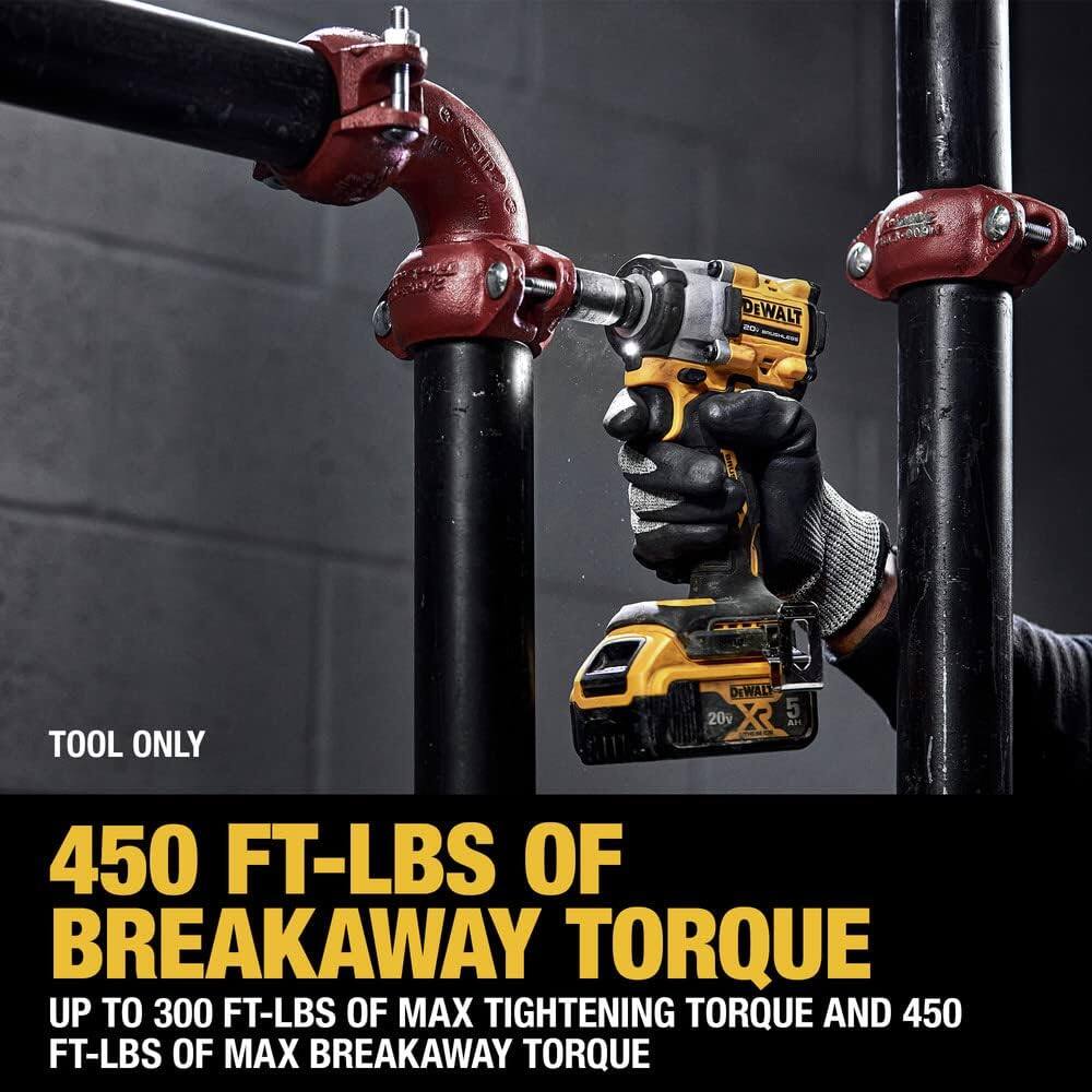 DEWALT - TOOL ONLY  
DEWALT 209 X 5  
AM 450 FT-LBS OF BREAKAWAY TORQUE  
UP TO 300 FT-LBS OF MAX TIGHTENING TORQUE AND 450 FT-LBS OF MAX BREAKAWAY TORQUE