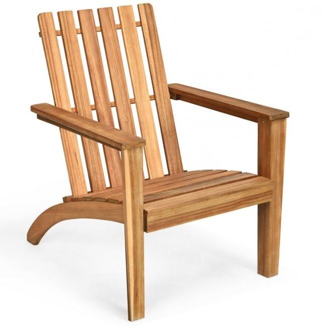 Front. Hivvago - Indoor/Outdoor Acacia Wood Adirondack Lounge Armchair - Natural - Brown.