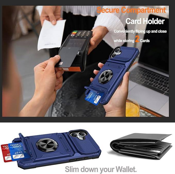 Secure Compartment Card Holder  
Conveniently flipping up and close while storing 2 Cards  

Slim down your Wallet.