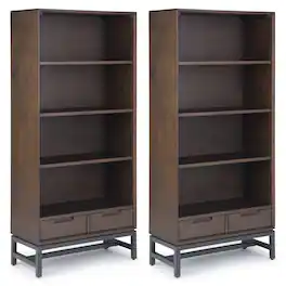 Simpli Home - Banting 30 inch 4 Shelf Bookcase (Set of 2) - Walnut Brown