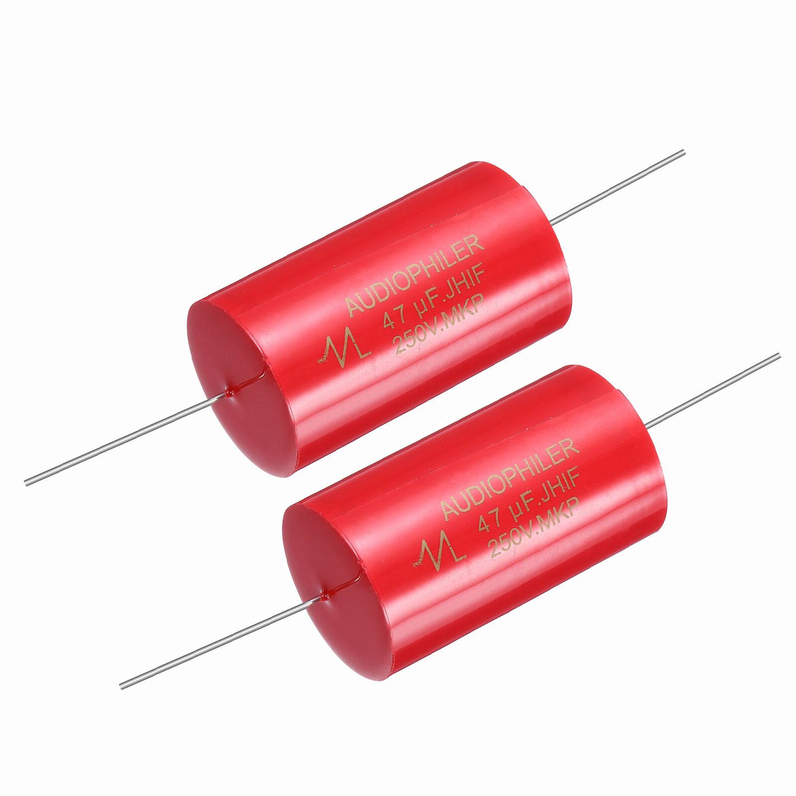 Unique Bargains - 2pcs 47uF 250V Axial MKP Film Capacitor for Audio Speaker Crossover Frequency Divider - Red price history on PriceWatchPro