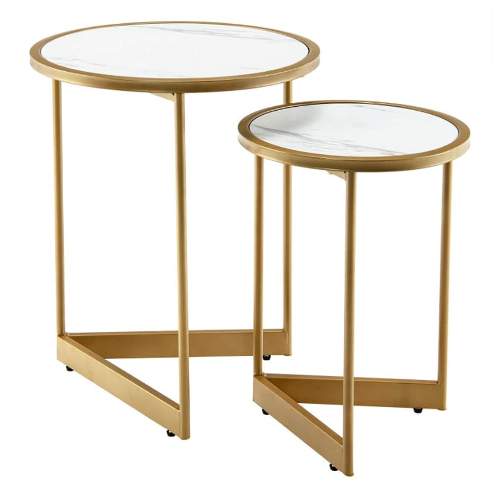 Kadyn - Coffee Table, Modern Sofa Table Tea Table,Round Nesting Table Set of 2 with Marble-like Tabletop - White