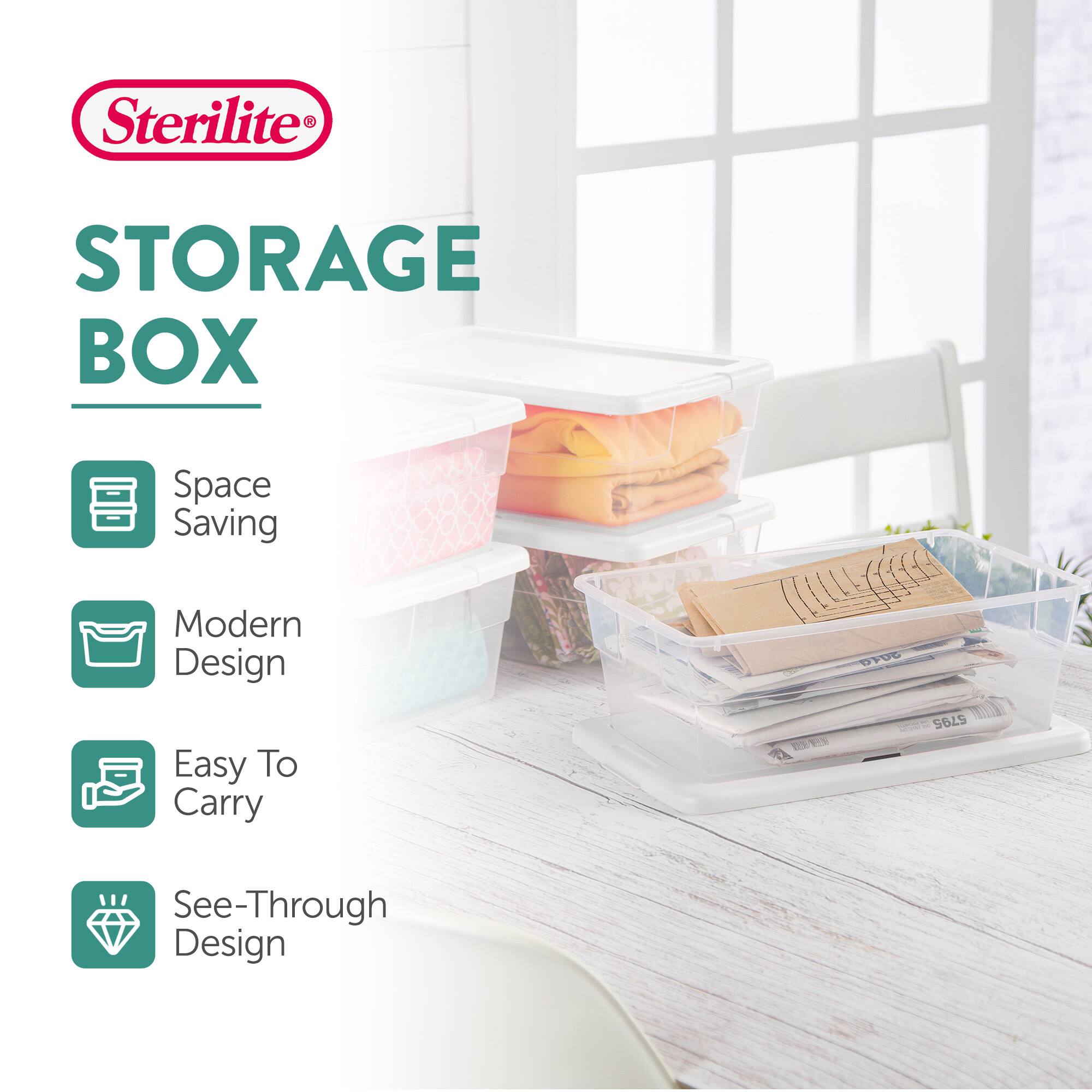 Sterilite STORAGE BOX  
Space Saving  
Modern Design  
Easy To Carry  
See-Through Design