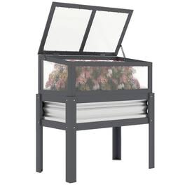 PULUZ - Raised Garden Bed with Flip-Up Mini Greenhouse, Elevated Planter Box with Legs and Bed Liner for Flowers - Gray
