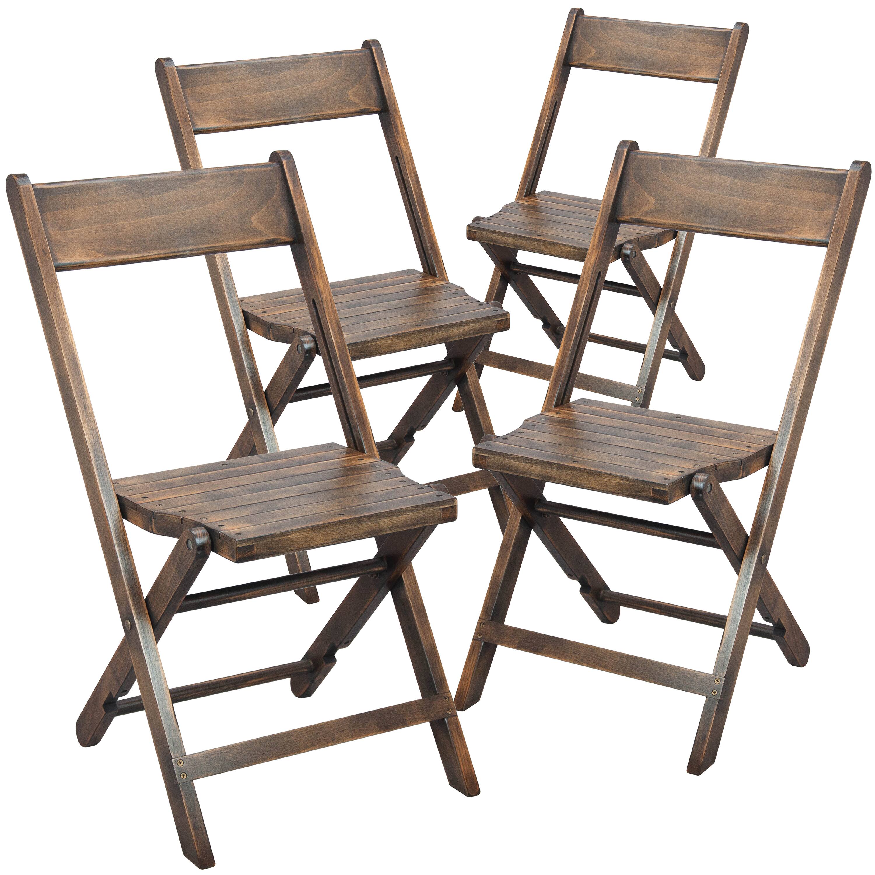 Front. Emma + Oliver - Slatted Wood Folding Wedding Chair - Event Chair, Set of 4 - Antique Black.