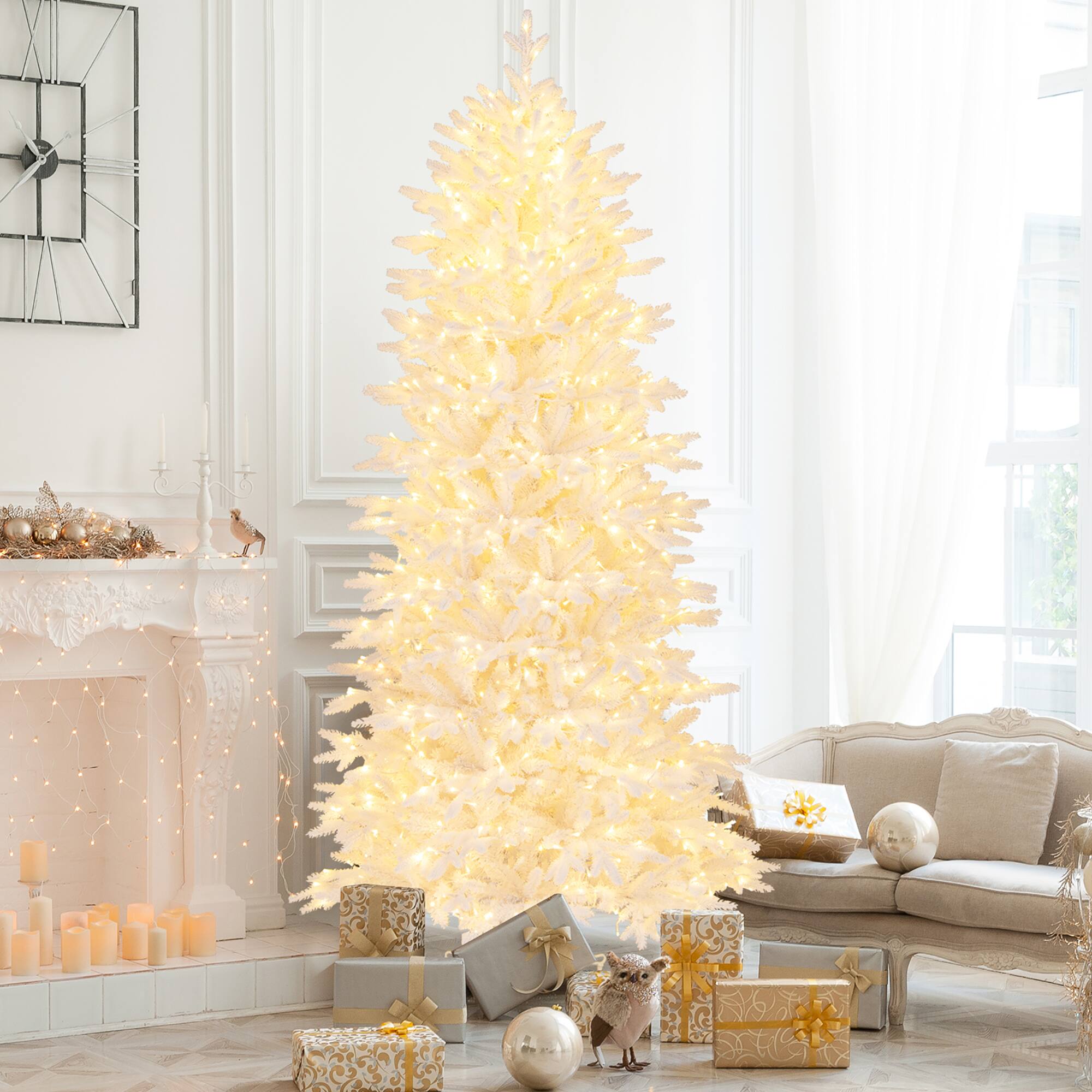 Alt View 1. Gymax - Gymax 7 FT Artificial Xmas Tree w/ 1880 PE PVC Branch Tips 900 Warm White LED Lights - White.