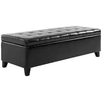 Front. Homcom - Ottoman Storage Bench, Faux Leather Storage Chest with Lift Top, Tufted Ottoman for Living Room - Black.