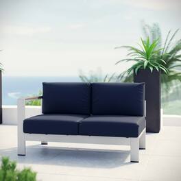 Shore Left-Arm Corner Sectional Outdoor Patio Aluminum Loveseat by Modway - Silver Navy