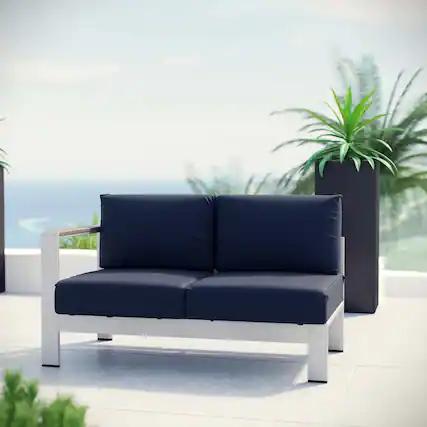 Front. Modway - Shore Left-Arm Corner Sectional Outdoor Patio Aluminum Loveseat by Modway - Silver Navy.