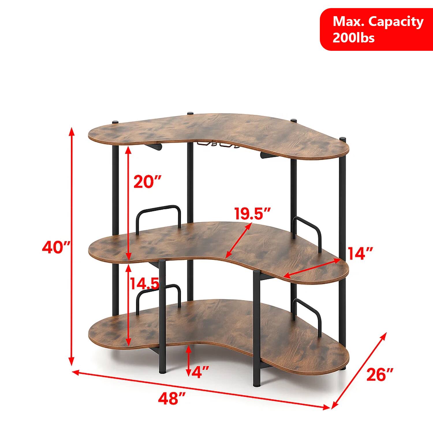 Max. Capacity 200lbs  
20"  
19.5"  
40"  
14"  
14.5"  
4"  
48"  
26"