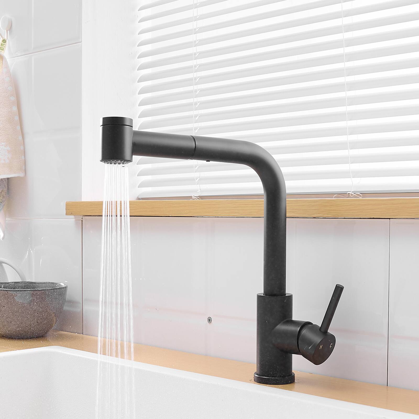 Alt View 2. Siljoy - Sink Faucet, Black Kitchen Faucets with Pull out Sprayer, Bathroom Sink Faucets Mini Bar Prep Faucet - Black.
