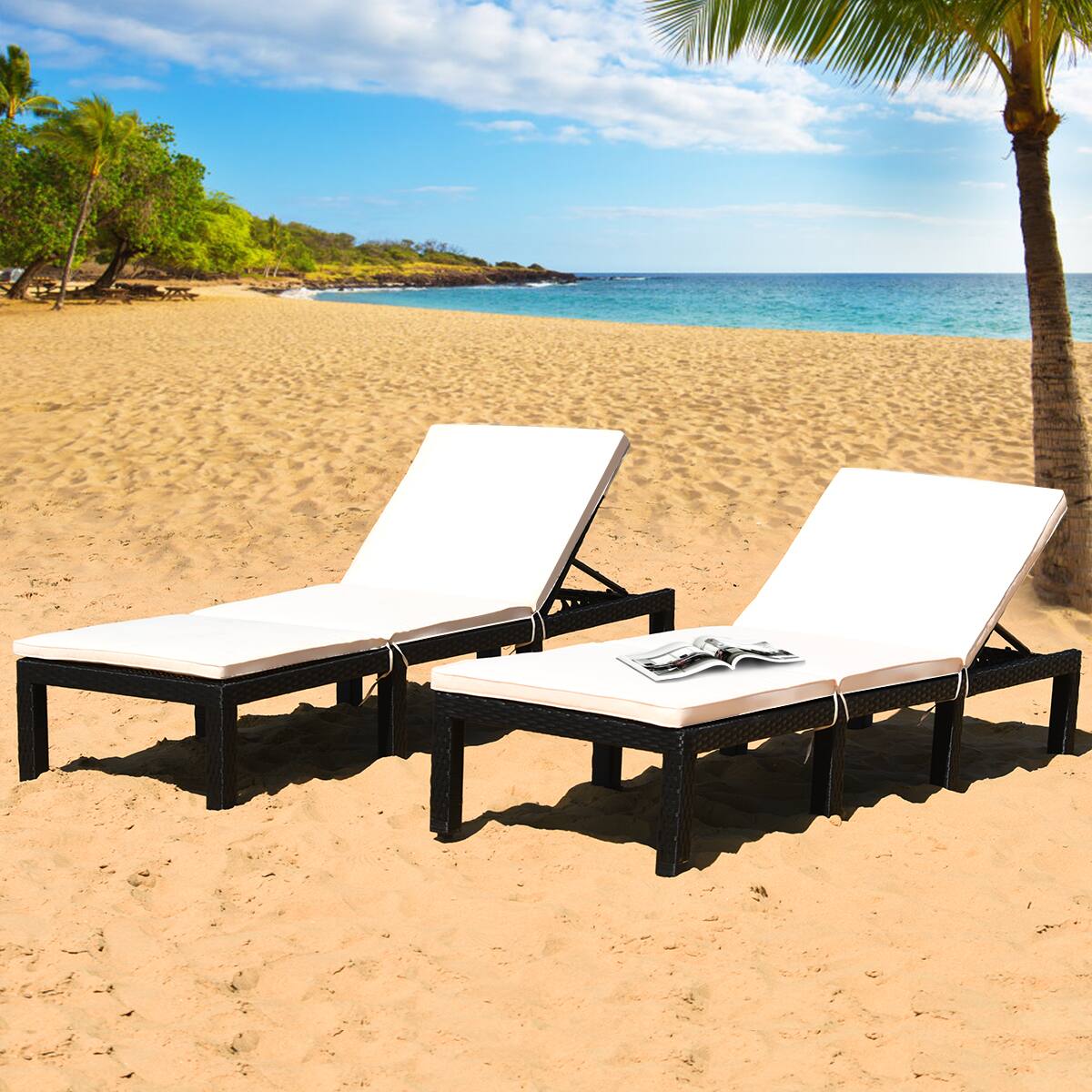 Alt View 1. Costway - 2PCS Patio Garden Rattan Lounge Chair Chaise Couch Cushioned Height Adjustable - White.